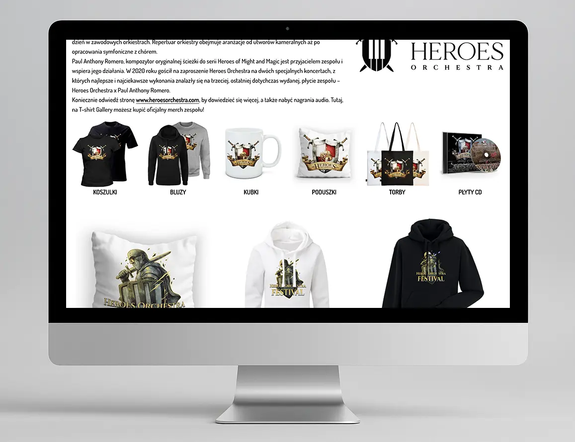 Podstrona artysty T-shirt Gallery na ekranie iMaca, studyjne tło