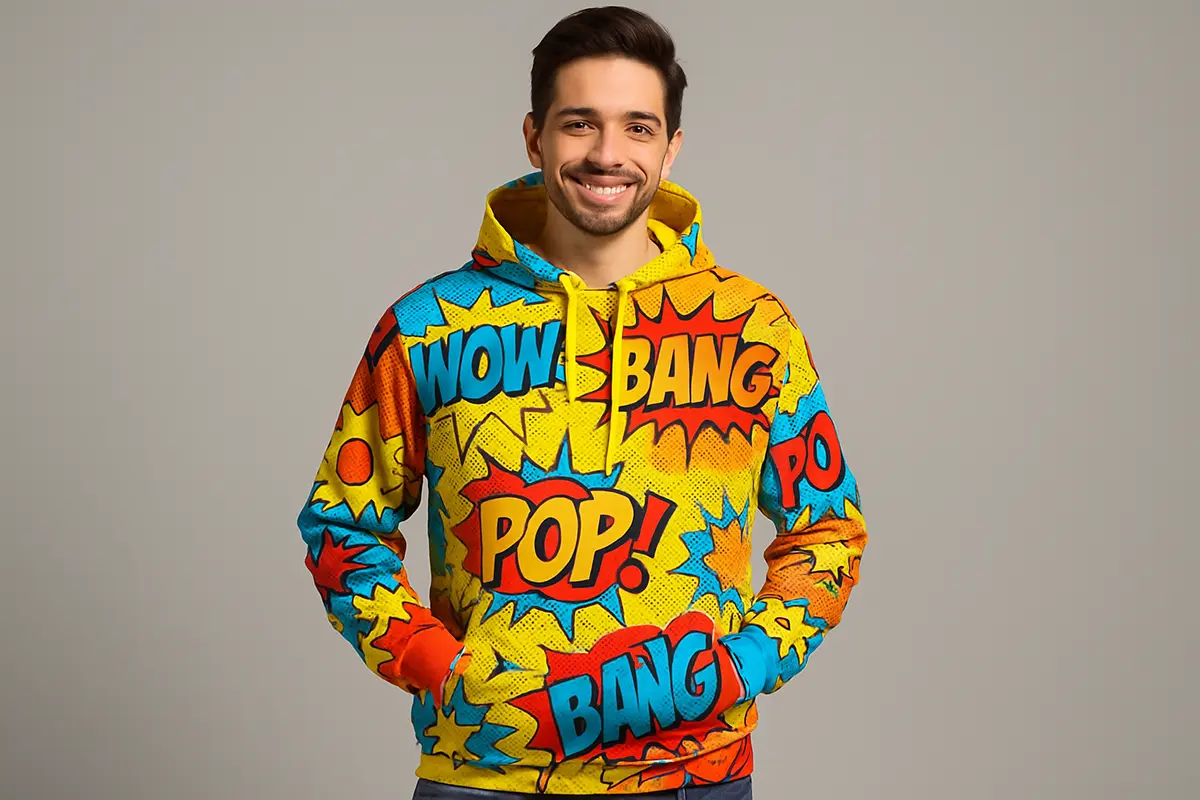 Bluza FULLPRINT w estetyce pop-art z kontrastowymi panelami komiksowymi