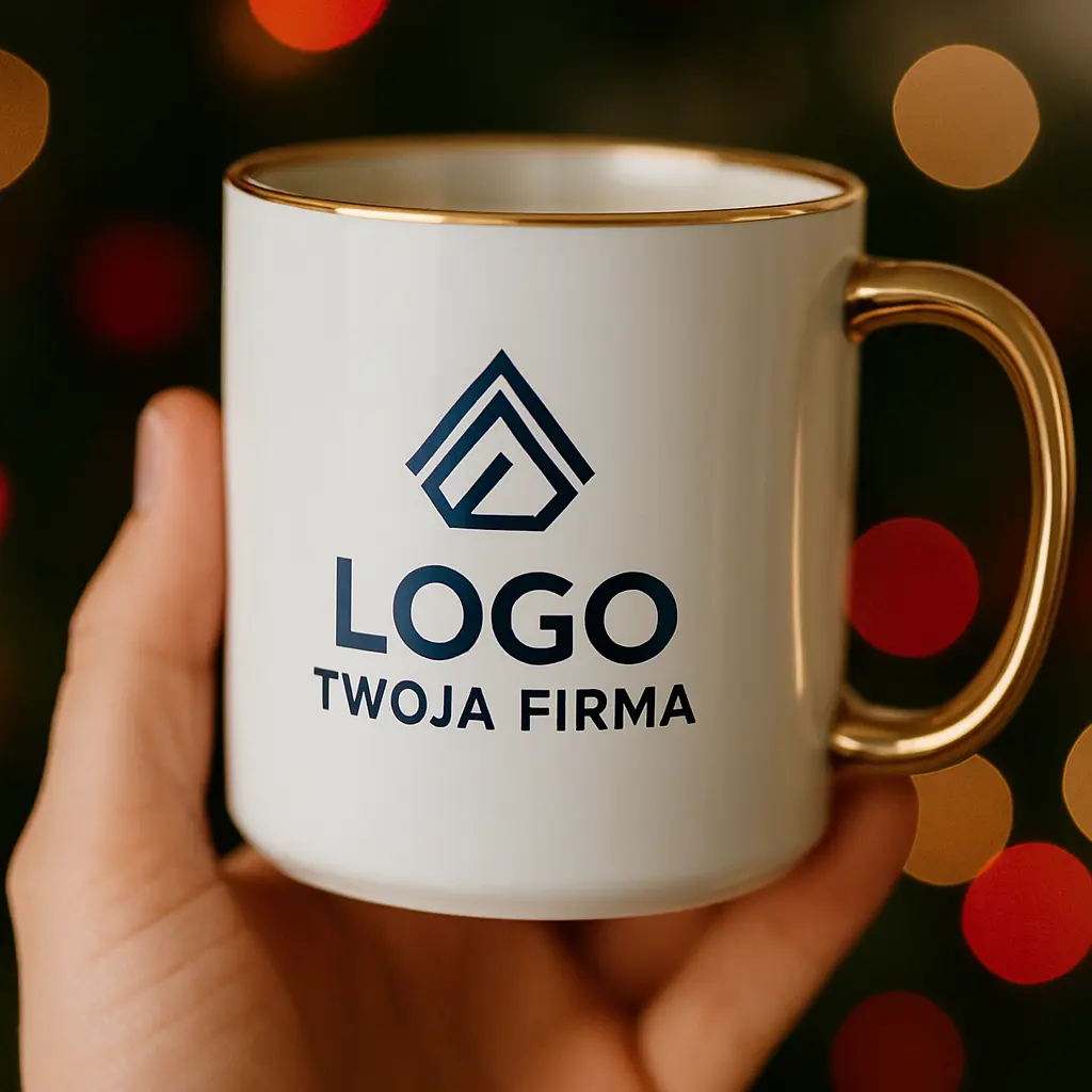 kubek firmowy z efektem glamour, złote ucho