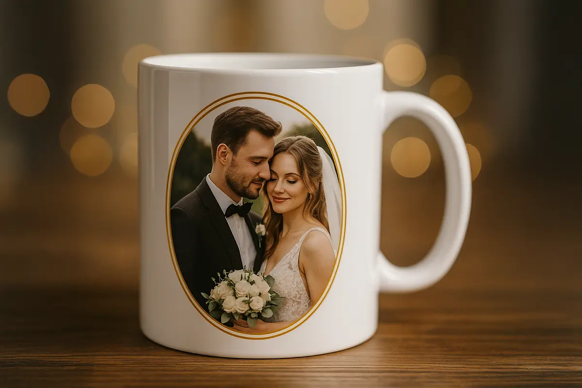 kubek ze zdjęciem ślubnym