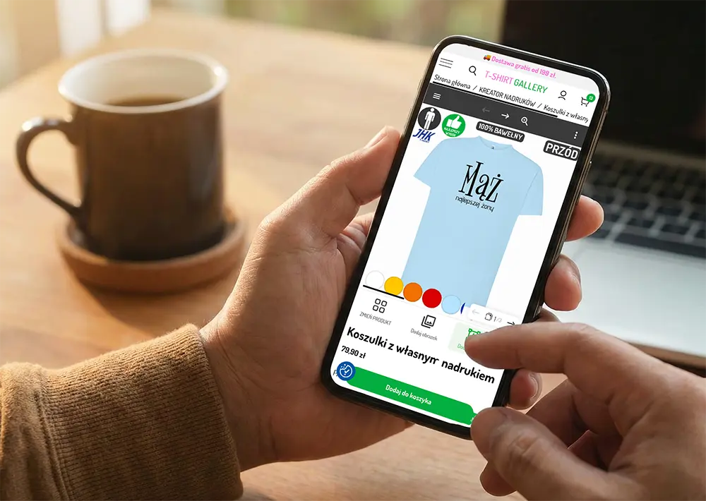 kreator koszulek uruchomiony na smartfonie